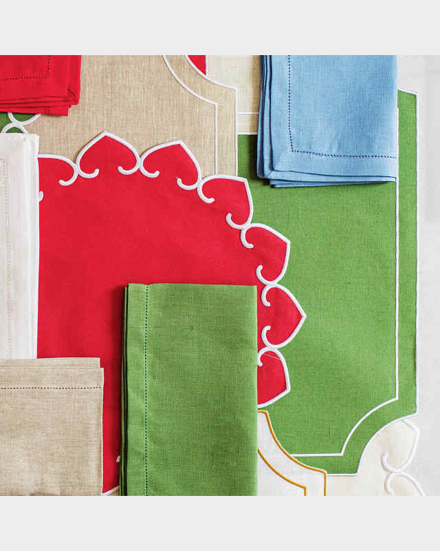 Tessuti Cornflower Rectangular Placemats with White Stitching, Set of 4